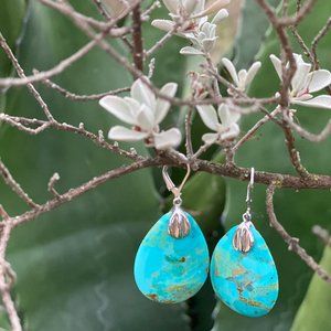 Blue Turquoise Rhodium Over Sterling Silver Dangle